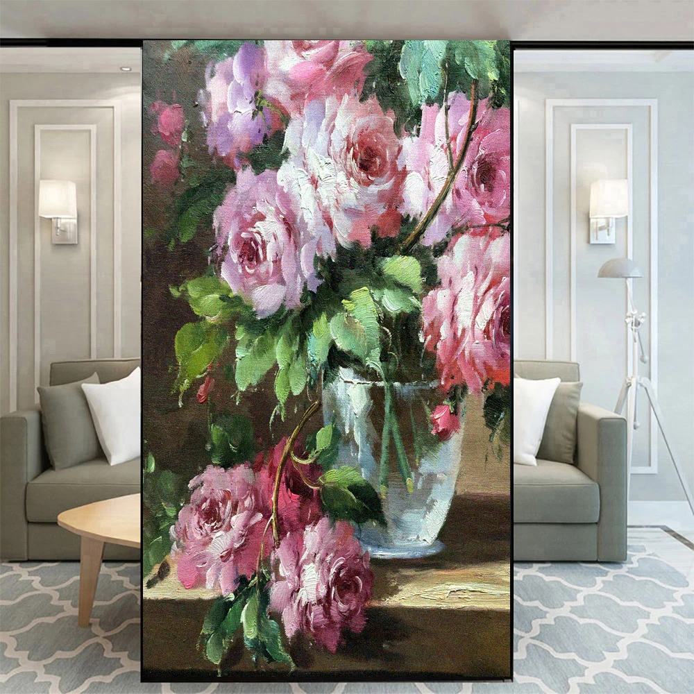

Vintage Pink Flower Privacy Window Film Static Sticker Glass Adhesive Free UV Resistant Heat Resistant Home Door Sticker