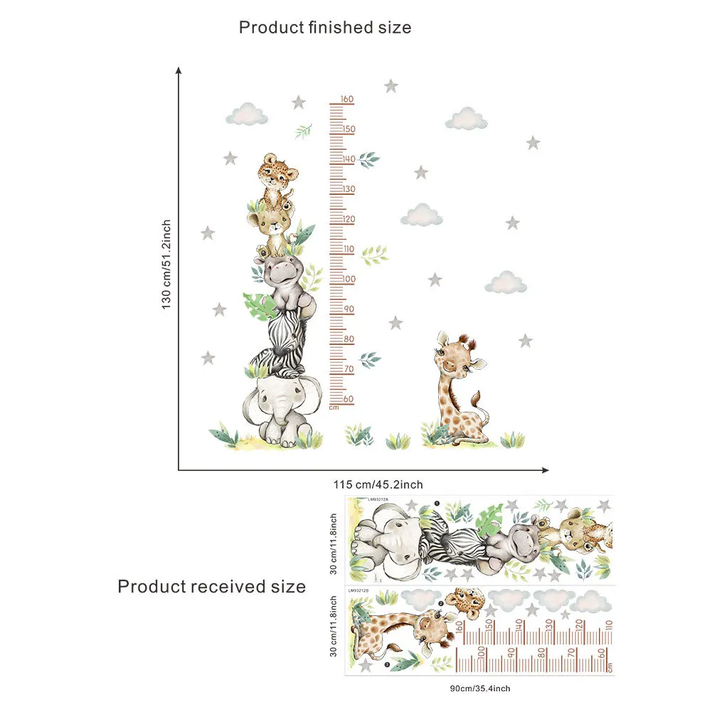 Сафари джунгли животные измерение высоты наклейки на стену для детей мальчиков и
