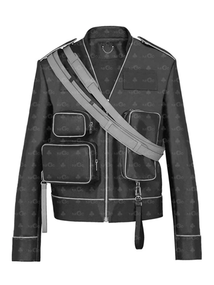 NIGO Classic Multi-pocket Embossed Genuine Leather Jacket #nigo855B