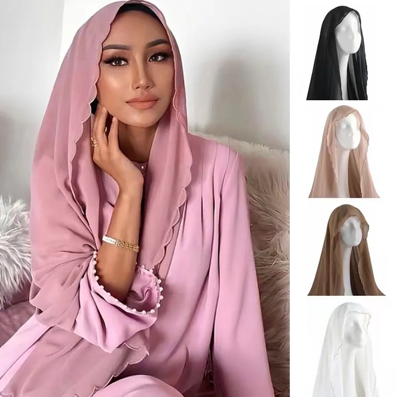 

Шифоновая головная повязка для женщин, мусульманский хиджаб, шарф, кружевная вышивка, атласный платок, мусульманская вуаль, шали для женщин