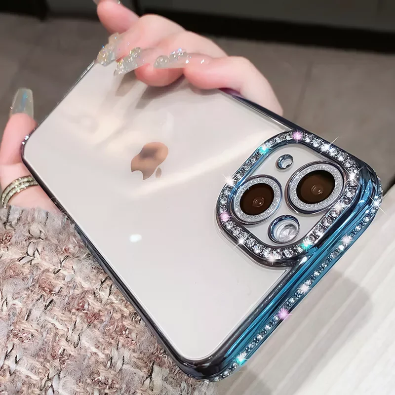 

Hot Sales for iPhone 13 11 12 Pro Max Girl Female Soft Silicone Clear Shockproof Cover Plating Glitter Diamond Transparent Case
