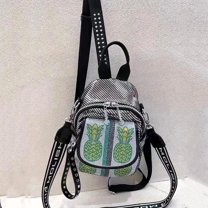 

Pipeapple Rhinestone Ita Bag Fashion Backpack Women High Quality Leather Bagpack 2022 Designer Shoulder Bags Dual-use Mochila