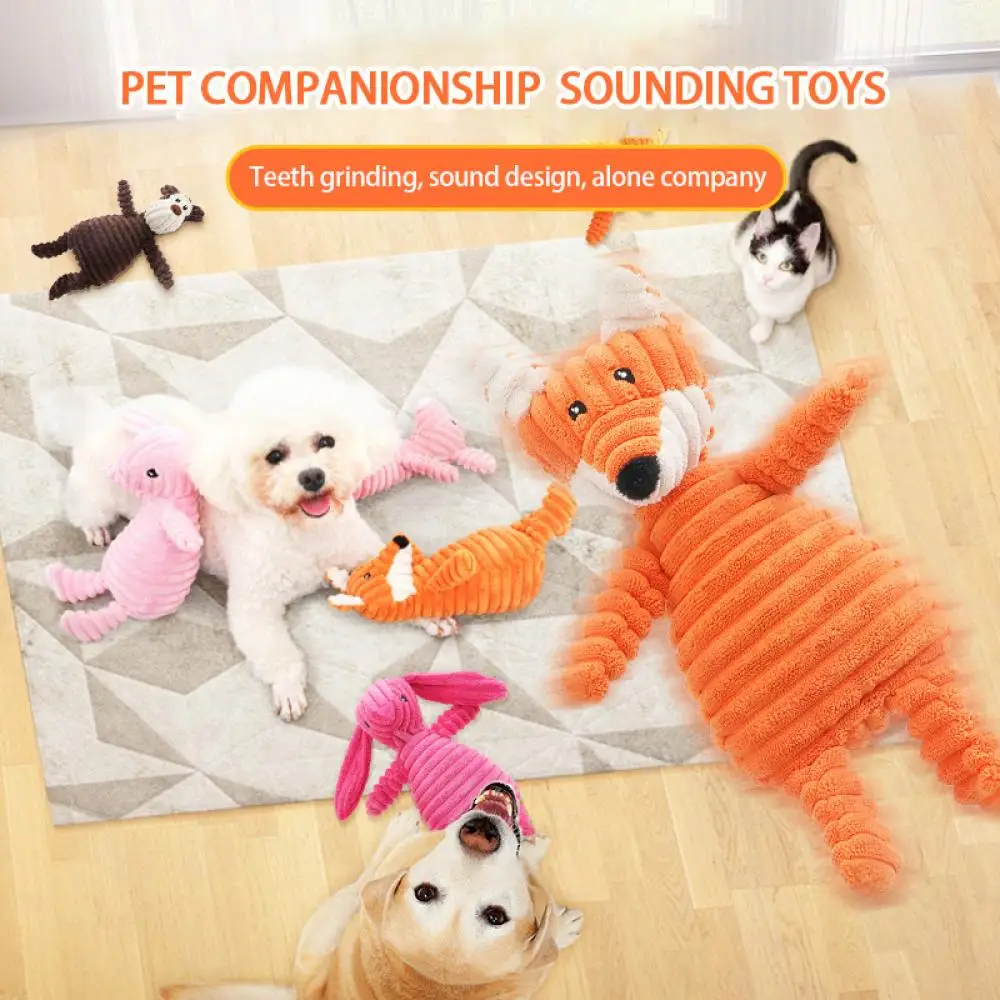 

Pet Dogs Plush Animal Chewing Toy Corduroy Wear-Resistant Squeak Cute Bear Fox Toys for Dog Puppy Teddy Interactive Toy Supplies