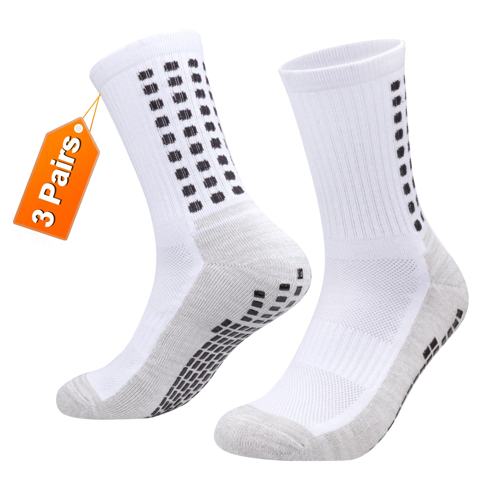 

YUEDGE Mens Anti Slip Soccer Socks Mid Calf Non-slip Football Socks with Grips Unisex 3 Pairs