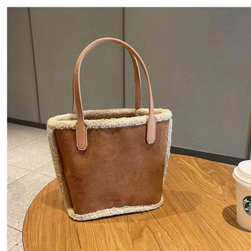 

SHISHI новая плюшевая сумка, женская сумка большой вместимости, замшевая матовая сумка, сумка-тоут из овечьей шерсти, сумка-мешок для воды, сумка для матери, плечо