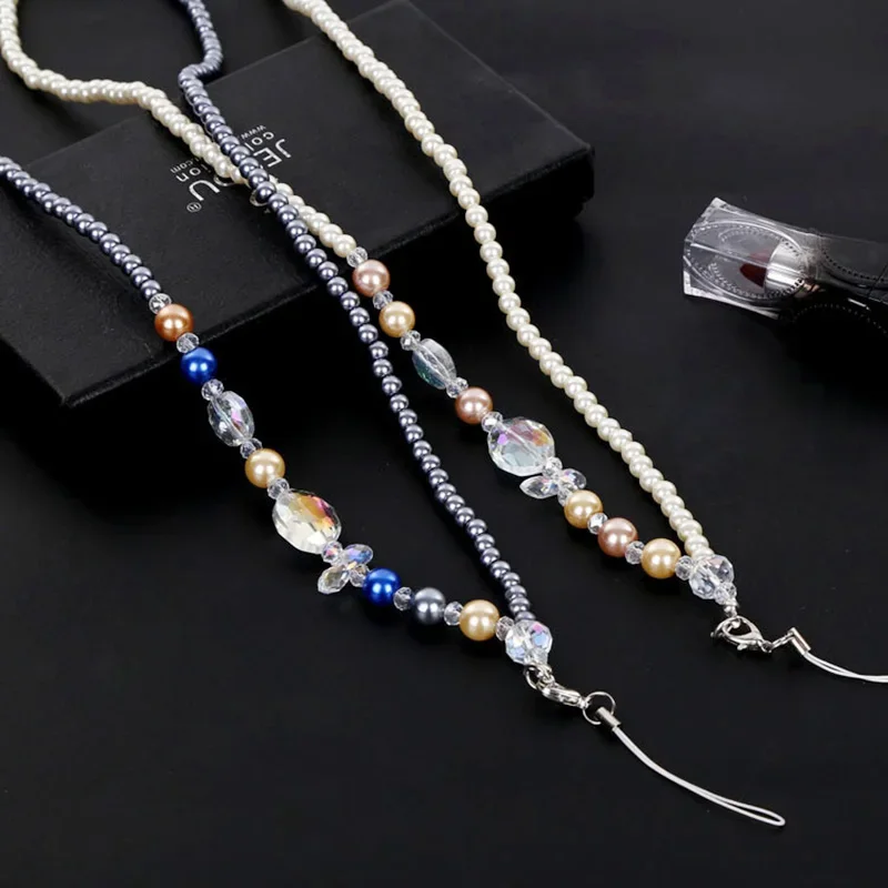 Длинная цветная глиняная цепочка для телефона с бусинами простая Хрустальная