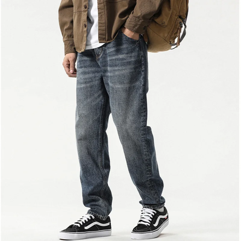Men Clothing Autumn and Winter Straight Loose Cylinder Jeans Vintage Chaopai Comfortable Recreational Blue Harun Trousers Women