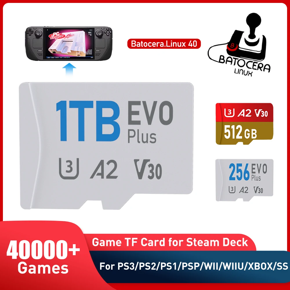 Фото Игровая карта Kinhank для портативного портативного устройства Steam Deck, последняя система Batocera 40, 40000 + ретро-игры для PS3/PS2/PS1/PSP/MAME/DC/SS №1