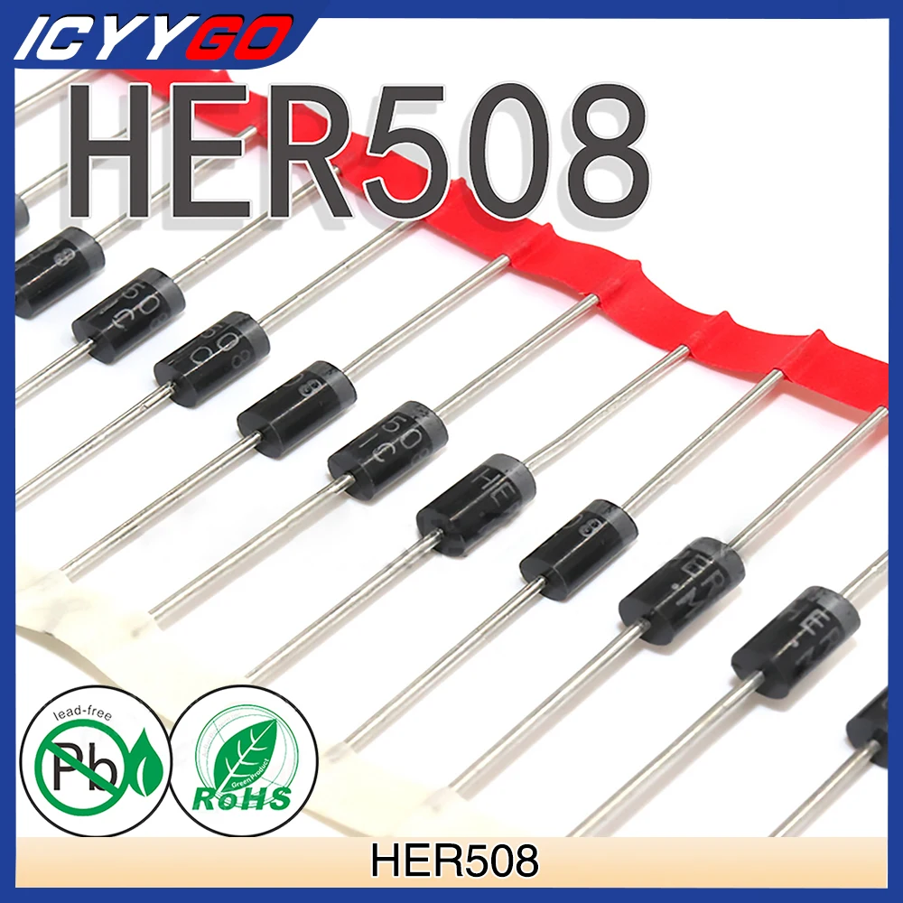 20 шт. HER508 высокоэффективный выпрямительный диод 5A 1000 В 50-70 нс DO-201AD DO-27 осевой 5 ампер 1000 вольт HER 508 диоды ICYYGO