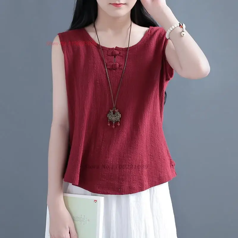 

2023 traditional chinese retro camisole national cotton linen sleeveless shirt vest oriental ethnic tanks feminino streetwear