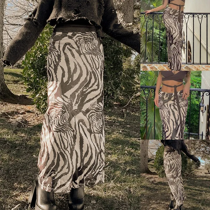 

Женская юбка в стиле Харадзюку, праздничная эстетичная юбка длиной до щиколотки с заниженной талией и волнистым принтом