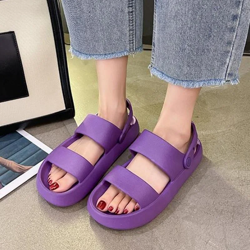 

Platform Women's Summer Shoes Waterproof Thick Heels Beach Sandals for Female Fashion Solid Slip-on Back Strap Ladies Footwear