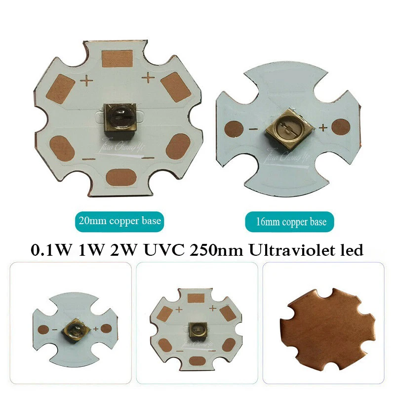 

250nm UVC LED 0.1W 1W 2W 3838 3535 250-260nm 5-7V Ultra Violet Lamp with Copper PCB 1PCS