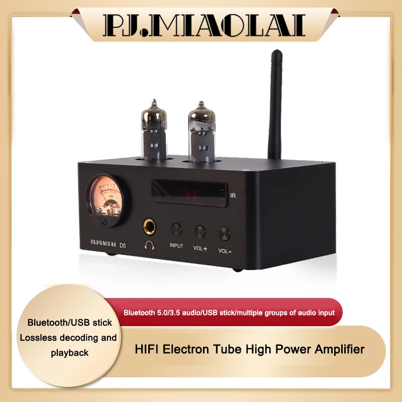 

PJ.MIAOLAI D5 NE5532*2 MA12070 MAX97220 Bluetooth 5.0 Tube 6K4 HiFi high-power household power amplifier player 80W*2