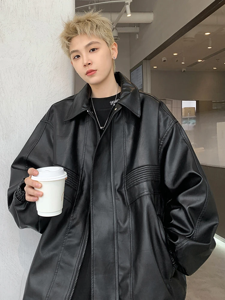 Кожаное пальто верхняя одежда мужская весенне-осенняя модная брендовая Ins