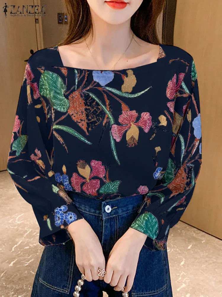 

Elegant Floral Print Blouse ZANZEA Women Hoilday Square Neck Puff Sleeve Smock Tops Fashion Office Lady Blusas Temperament Shirt