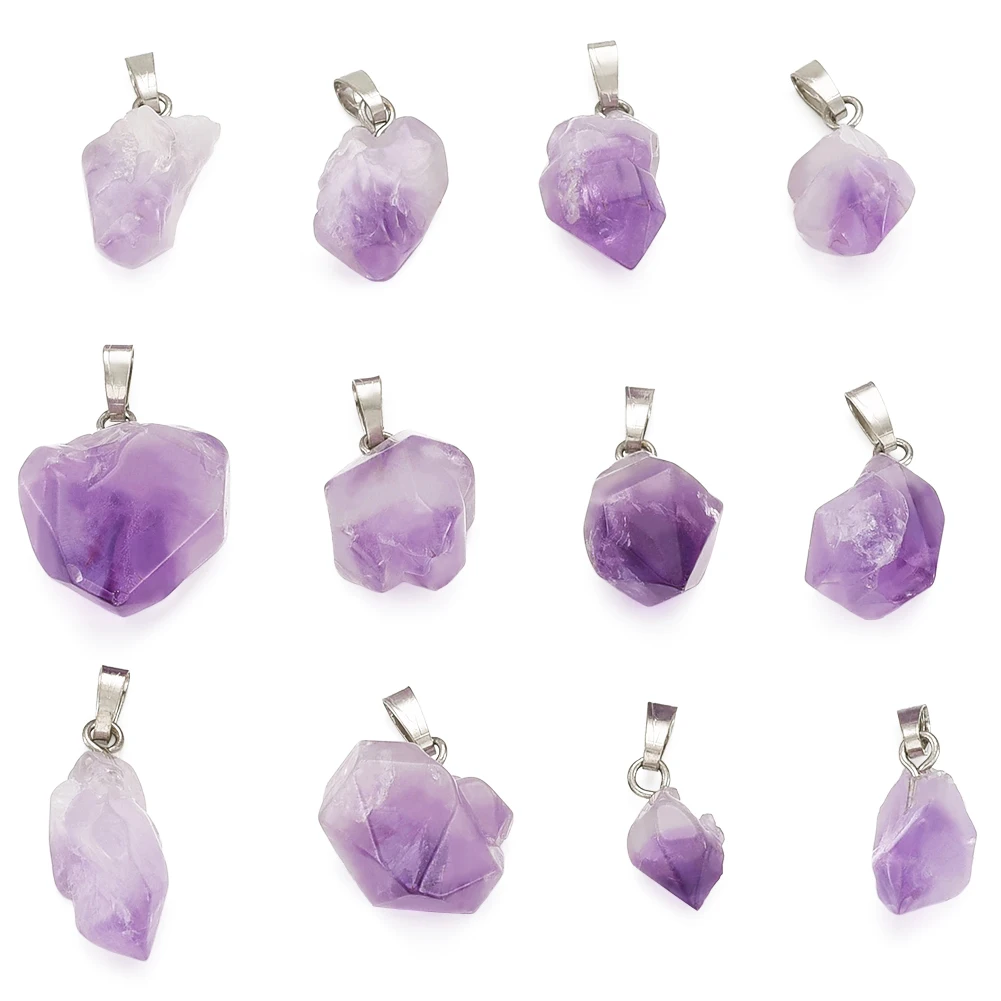 20pcs Irregular Natural Stone Amethysts Pendants for Healing Crystals Stones Necklace Jewelry DIY Making