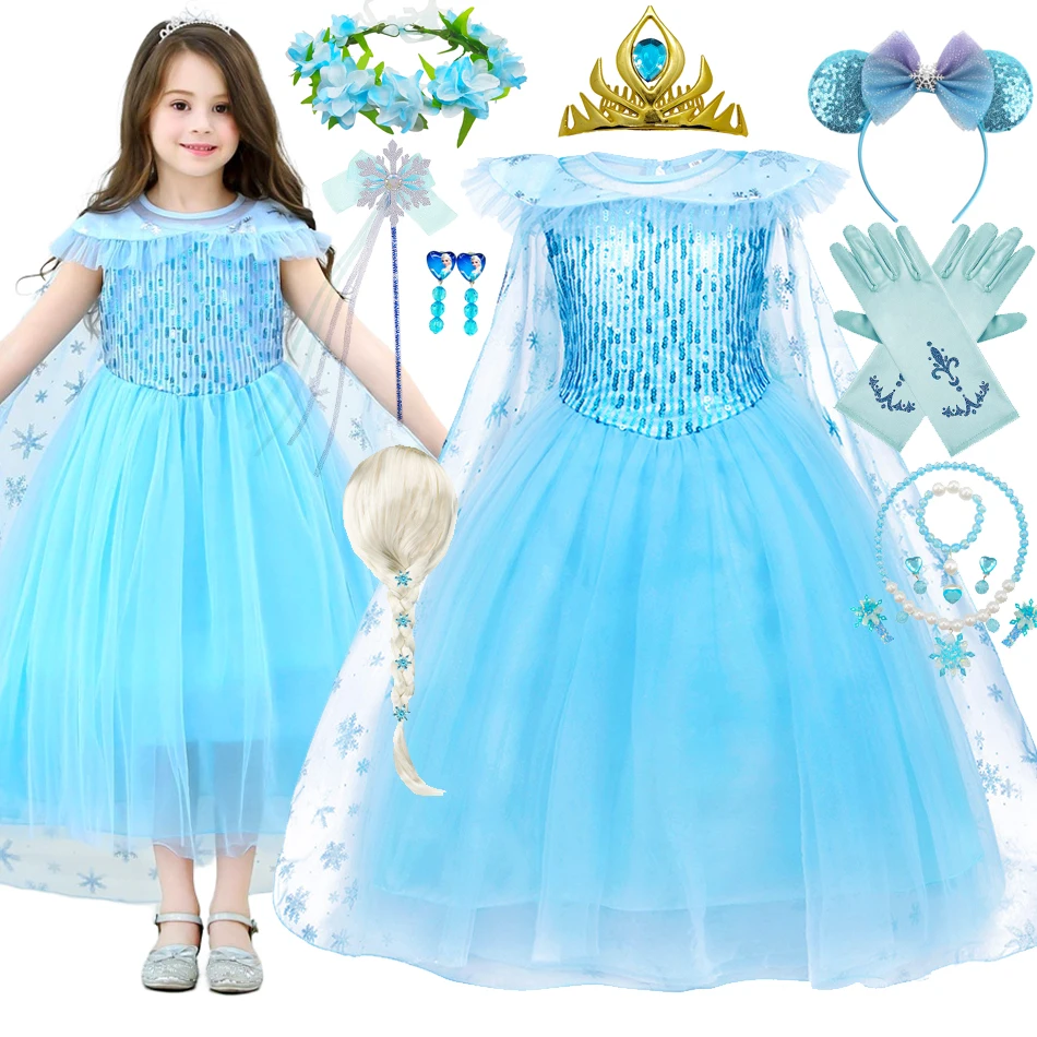

Girl Elsa Dress Kids Blue Snowflake Princess Costume Children Christmas Carnival Fancy Baby Girl Clothing Snow Queen 2-10 Years