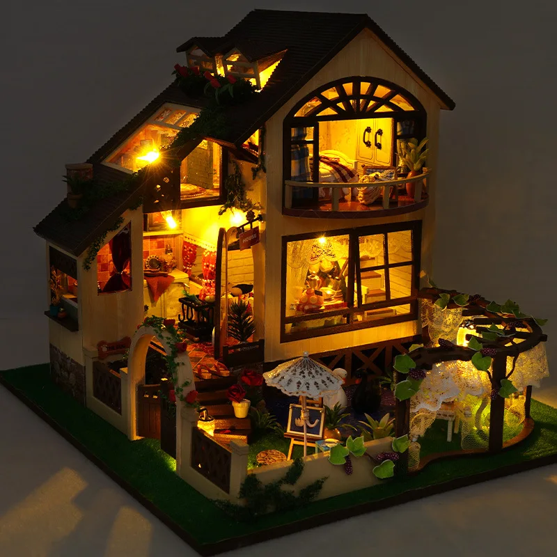 

DIY Miniature Nordic Forest Log Cabin House Wooden Dollhouse Assembled Toys For Children Monet's Lakeside Villa Music Box Gift