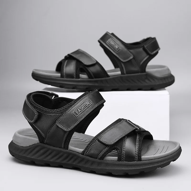 

Сандалии мужские кожаные на платформе, модная повседневная обувь для отдыха на открытом воздухе, пляжа, рыбака, для прогулок, роскошные спортивные походные тапочки, лето