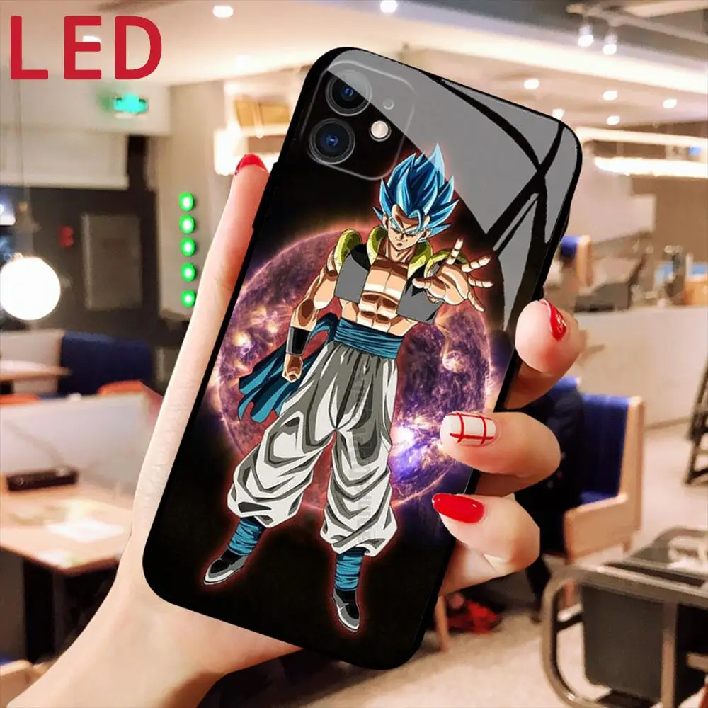 Dragon Ball Z DBZ LED Breath 7 color Glass phone Case For IPhone 13 12 11 Pro Max Mini SE Max 8Plus 7plus SON GOTEN LED cover