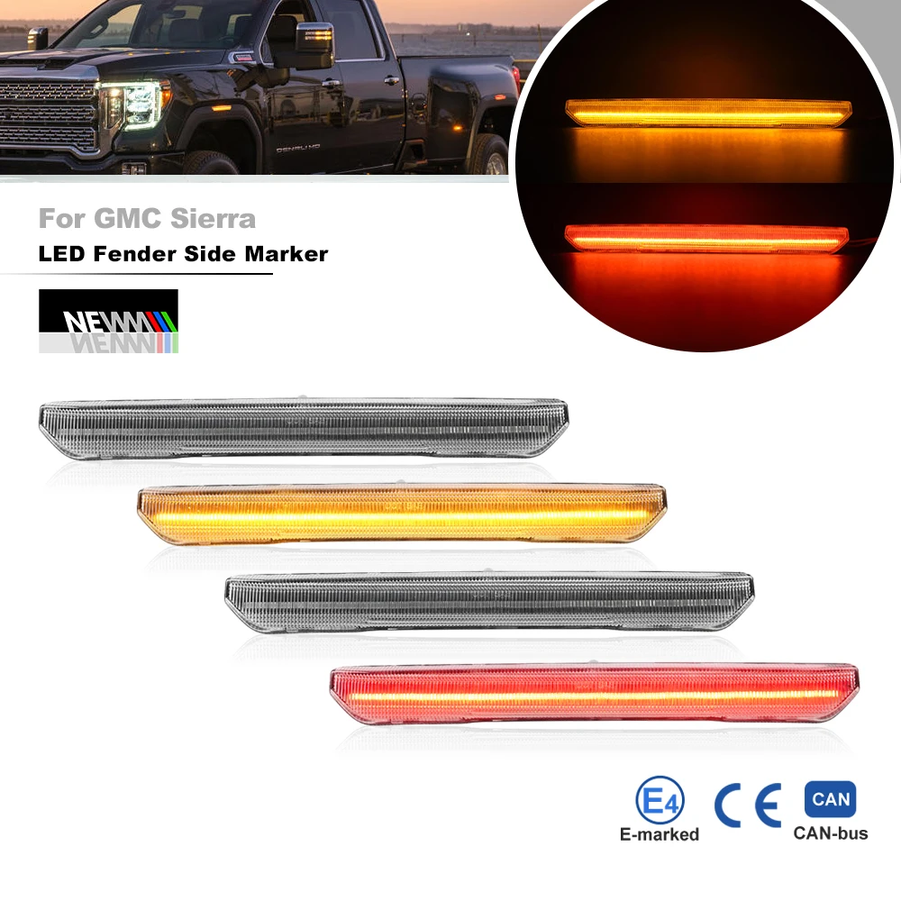 4x для пикапов GMC Sierra 2500HD 3500HD 2020 + F & R, янтарно-красный светодиодный Угловой бампер, брызговик, поворотники, поворотники