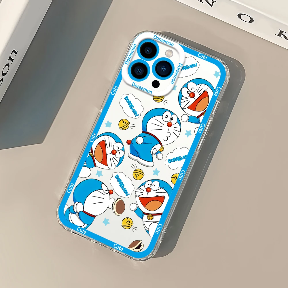 Фото Милый мультяшный аниме D-Doraemon для iPhone 12, 11, 13, 14, 15, 16 Max Pro Plus, мини-защитный чехол, прозрачная рамка №4