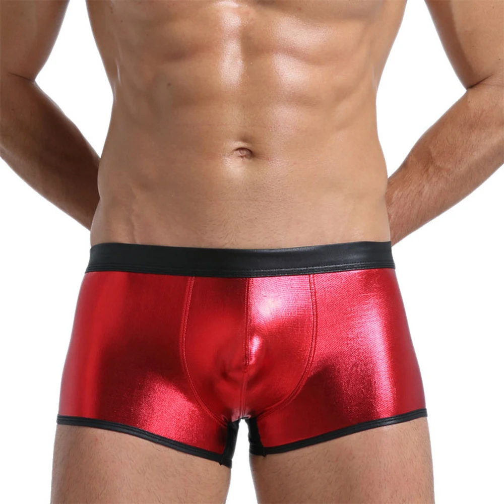 Briefs Men Underwear All Seasons Daily Lingerie Panties Sexy Shiny Shorts S~XL Breathable Clubwear Faux Leather