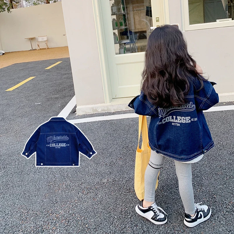 

Детское пальто для девочек, куртка, верхняя одежда, топы, джинсы, весна-осень 2022, хлопковые наряды в подарок на Рождество, школьная детская од...