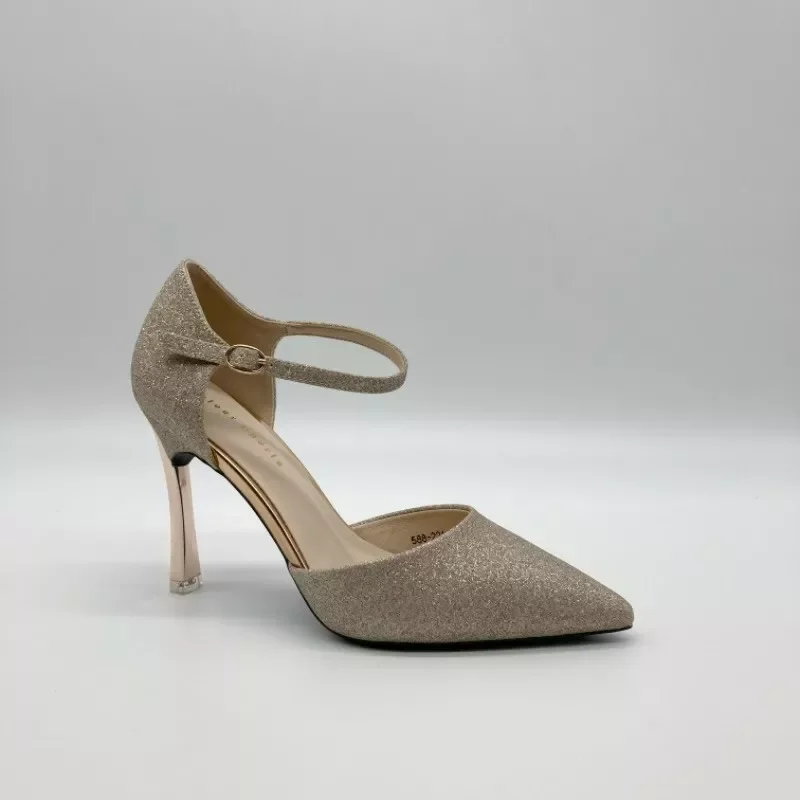 

NEW 2023 Alieva women's glitter party shoes, square heel with rhinestone details, pointed toe buckle closure, Formale style