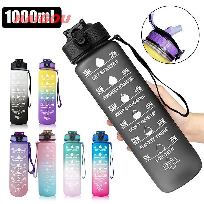 

1 Liter Water Bottle with Time Marker and Straw Motivational Sport Leakproof Drinking Bottles For Outdoor Travel Gym Fitness