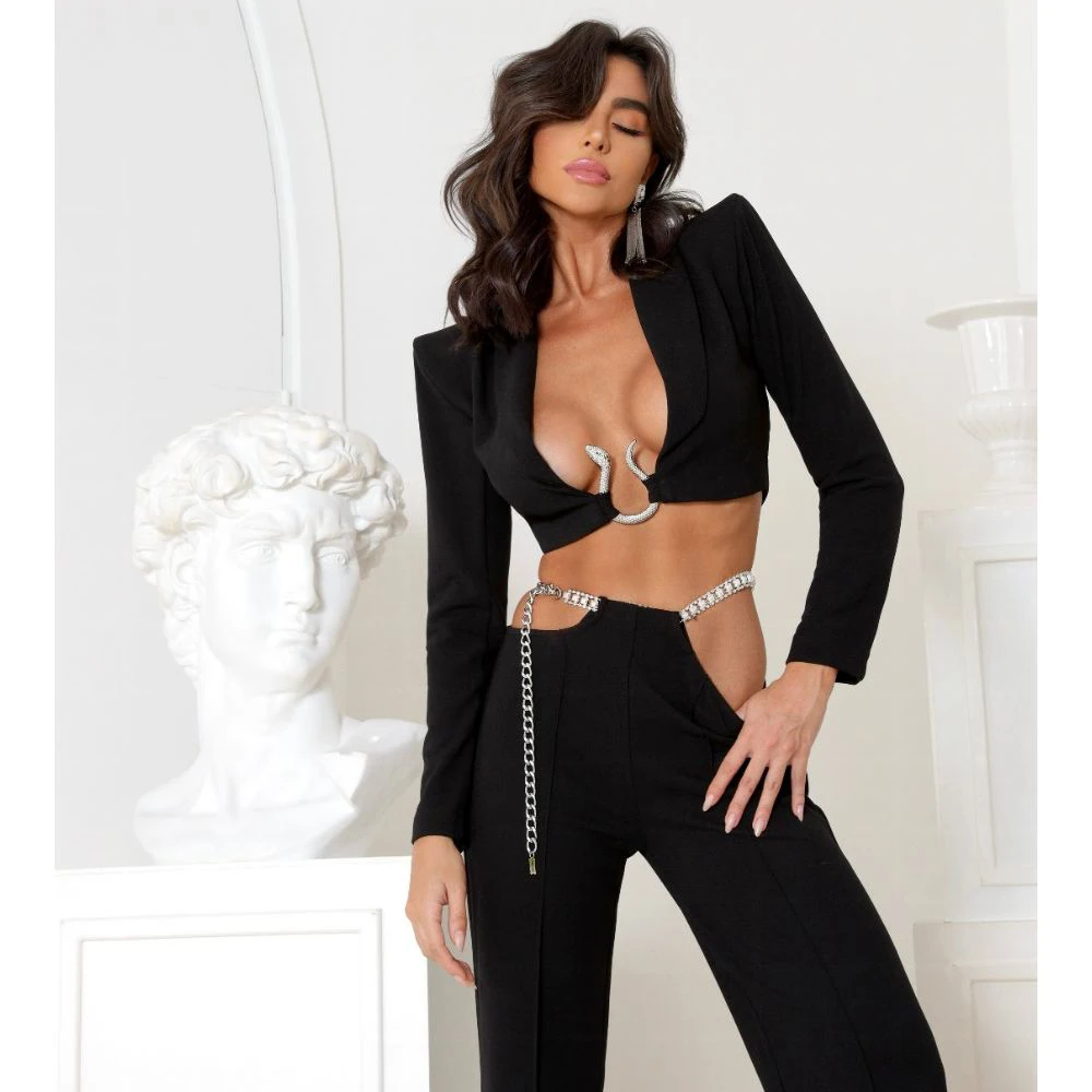 Женские костюмы Модное вечернее платье Осеннее с вырезом Сексуальная черная