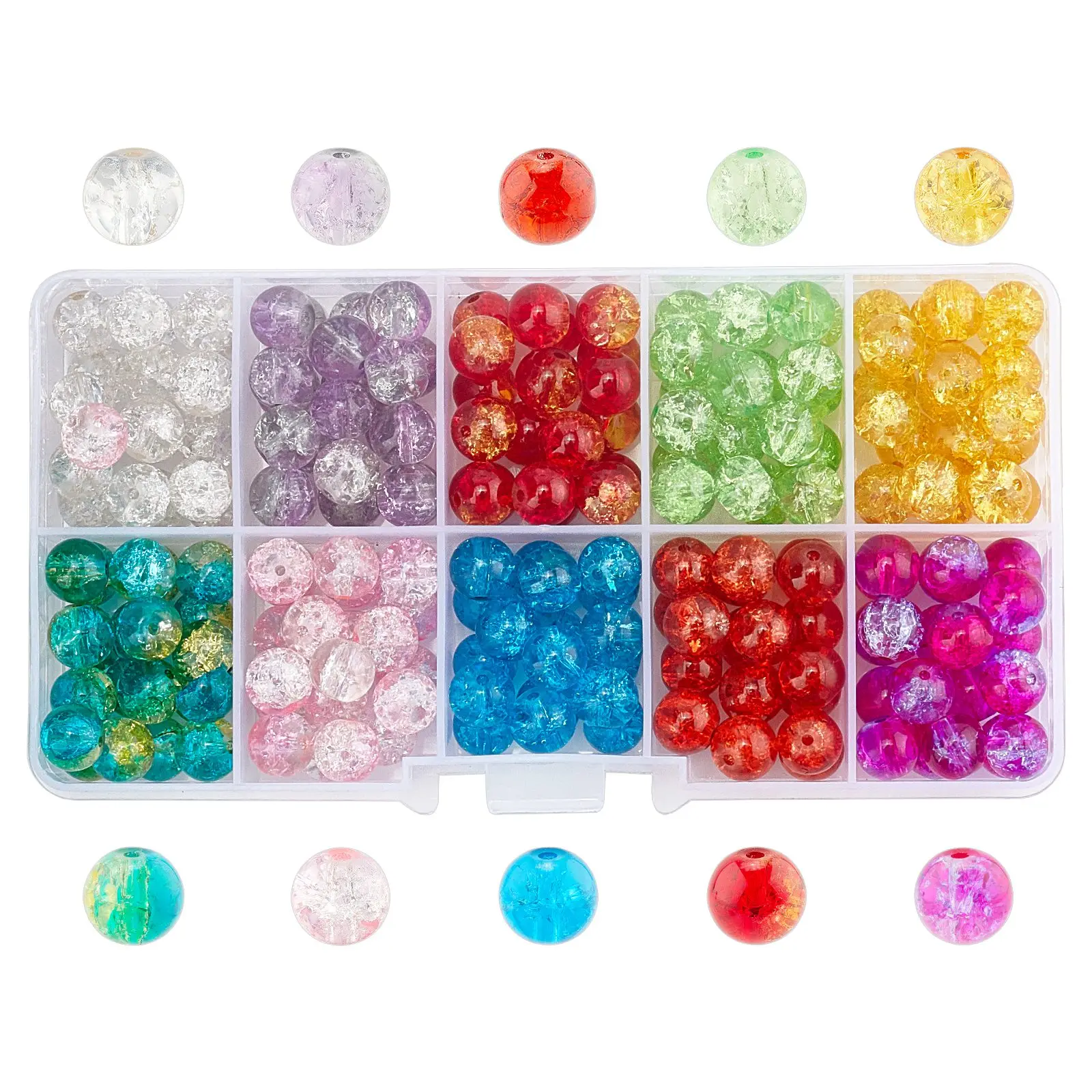 

Round Transparent Crackle Glass Beads Mixed Color Loose Spacer Beads for Jewelry Making DIY Bracelet Necklace 4mm 6mm 8mm 10mm