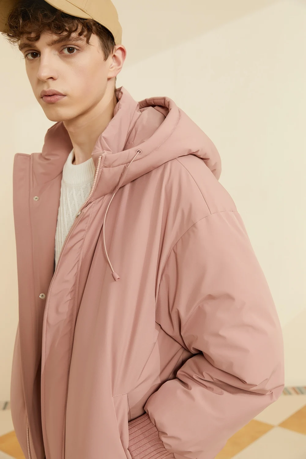 Metersbonwe Stand Collar Hooded Down Wear For Men Loose Trend 90%Gray Duck Down Back Printed Warm Wear Thick Winter Down Jacket