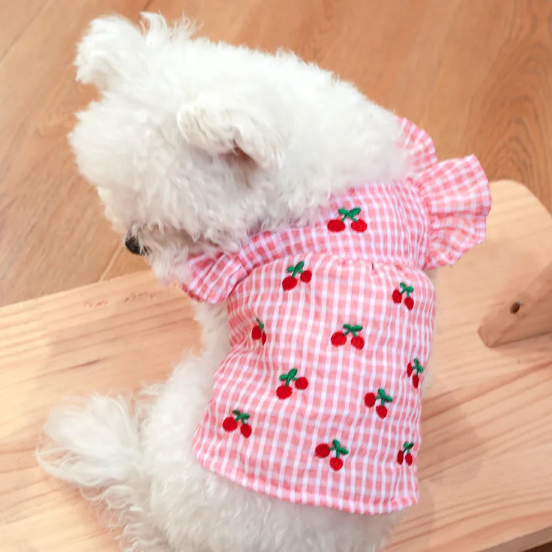 

Dog Dresses Spring and Summer Pet Clothes Dog Clothes Princess Skirt Flying Sleeve Full Version Cherry Skirt Strawberry Dress