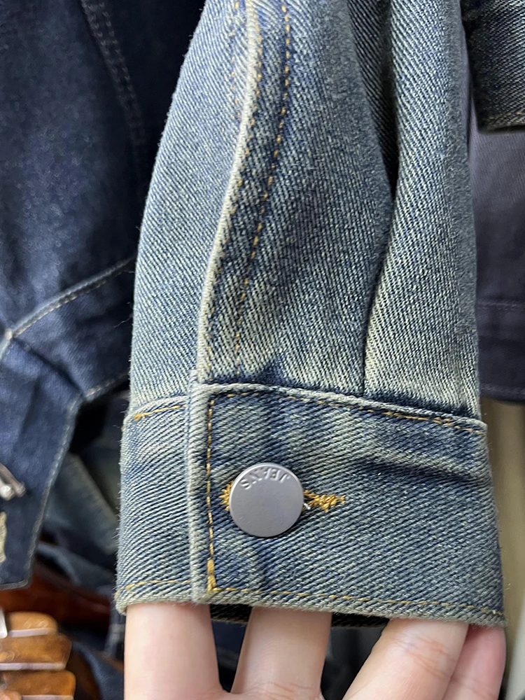 Джинсовое короткое пальто в стиле панк на молнии осень-зима 2023 новый элегантный