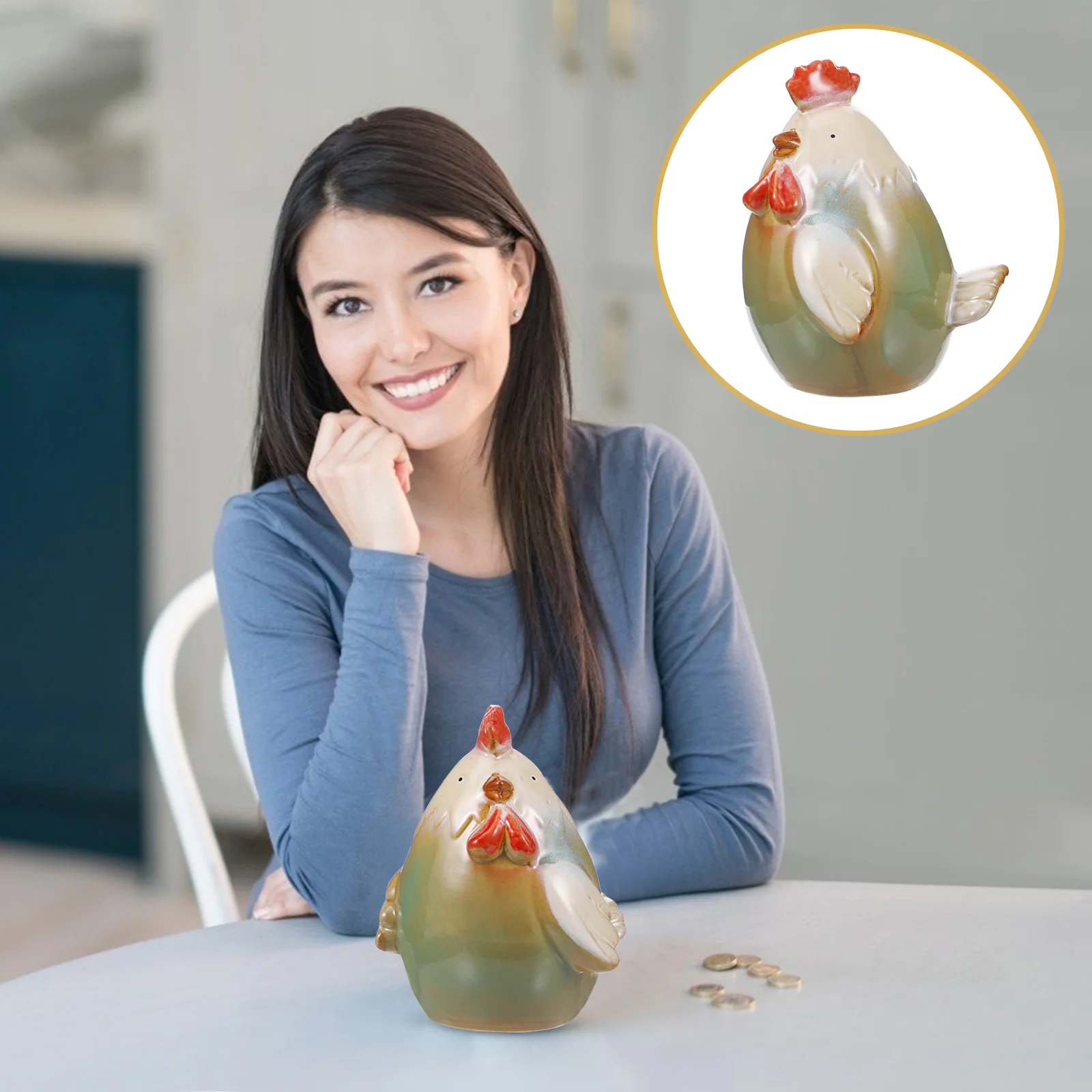 

Bank Piggy Moneykidsbox Ceramic Banks Chicken Figurines Saving Chick Jar Pot Girls Bird Easter Savings Animals Adults Change Cow