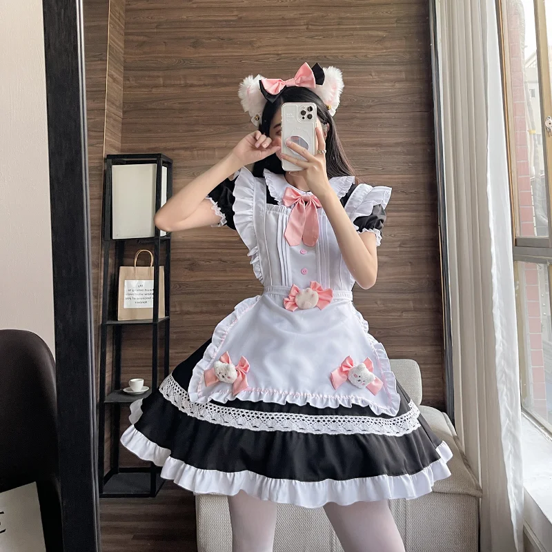 

Cute French Apron Maid Dress Doll Sweet Lolita Dress Maid Outfit Halloween Cosplay Costume Women French Servant Uniform Suit