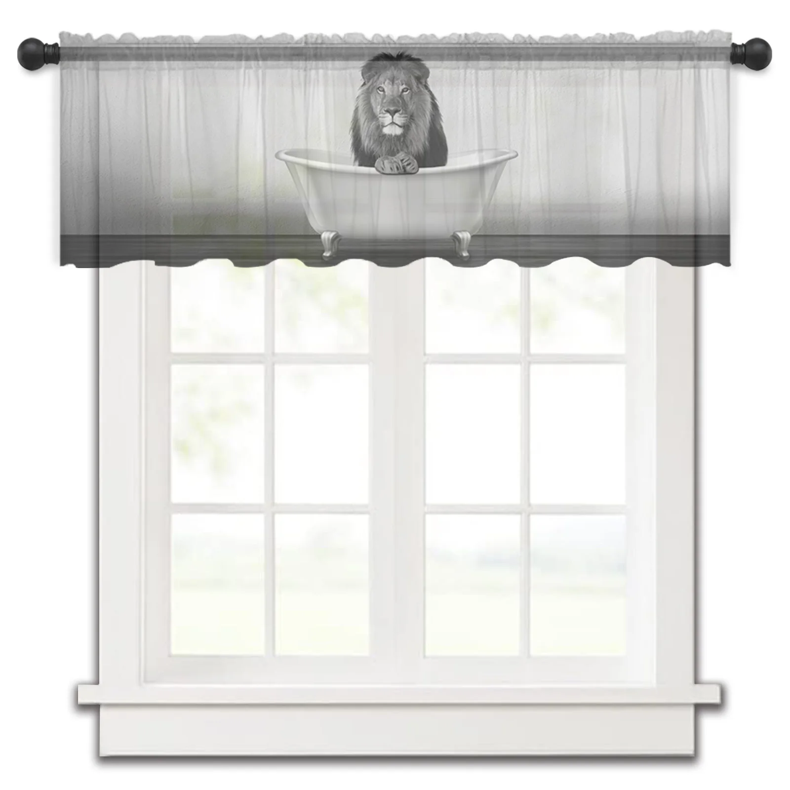 

Bathtub Lion Funny Animal Kitchen Small Window Curtain Tulle Sheer Short Curtain Bedroom Living Room Home Decor Voile Drapes