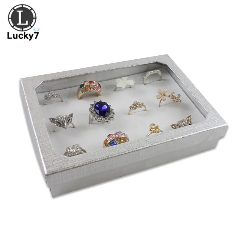 

12 Slot Sponge Ring Earrings Display Box Cardboard Jewelry Storage Case Holder Showcase Ring Cufflink Jewelry Tray With Lid