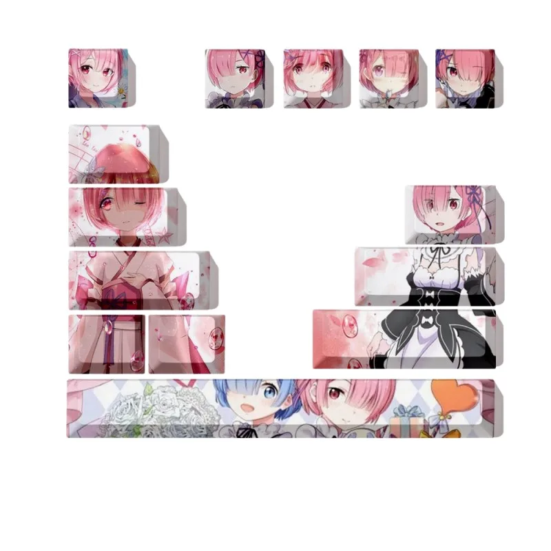 Фото Оригинальные кейкапы Re:Zero Theme Anime для механической клавиатуры, PBT, индивидуальные, милые, для ПК, игровые аксессуары, мультяшные подарки №4