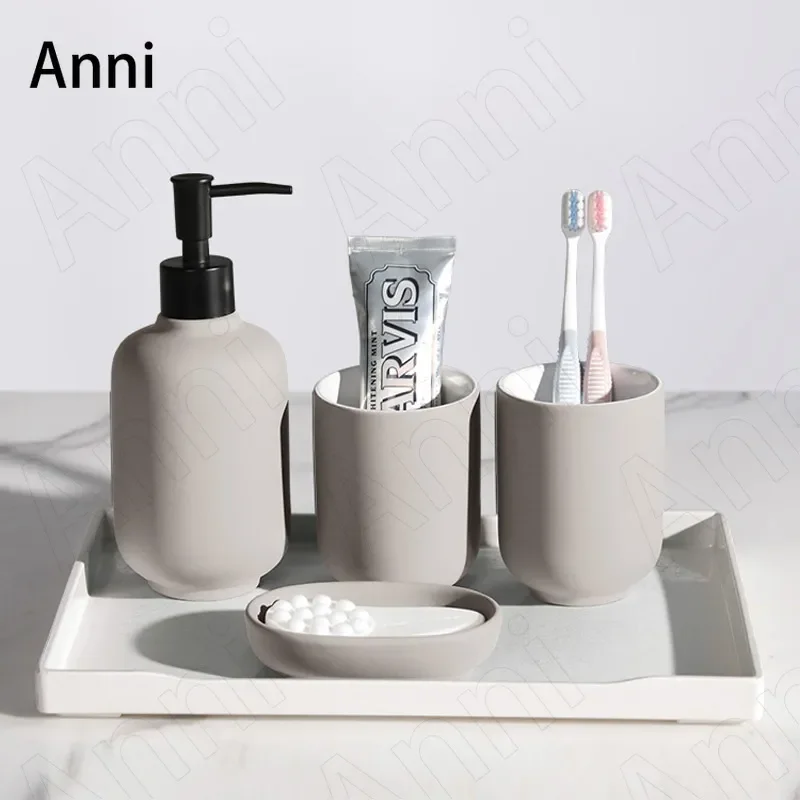 

Creativity Matte Ceramic Bathroom Set Simple Toothpaste Dispenser Household Five Piece Set Shower Accessories Wedding Decoration