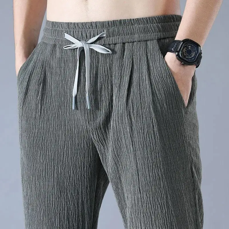 Брюки мужские с завышенной талией модные Универсальные однотонные