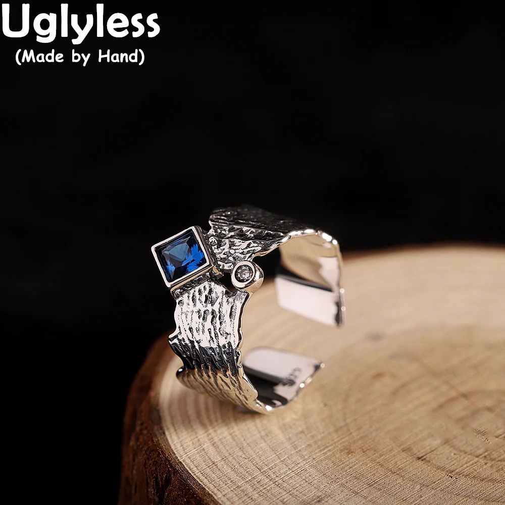 

Женские широкие кольца без кольца, прямоугольные, голубые, Простые Модные экзотические ювелирные изделия из стерлингового серебра 925 пробы