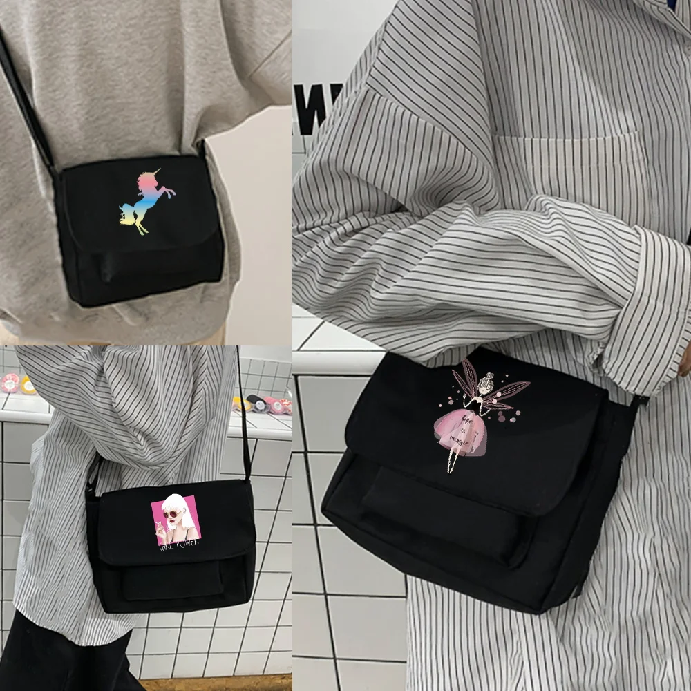 

Canvas Shoulder Messenger Bag New Color Printing Crossbody Bags Large Capacity Diagonal Pack Youth Trend Casual Version Handbag