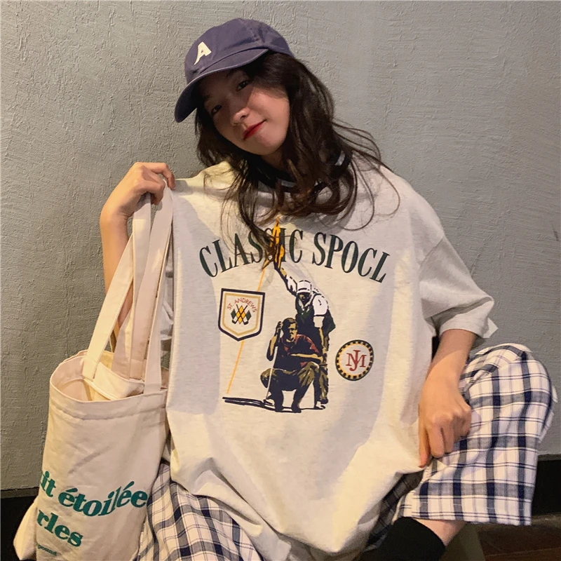 Футболка женская с коротким рукавом свободный креативный летний топ в Корейском