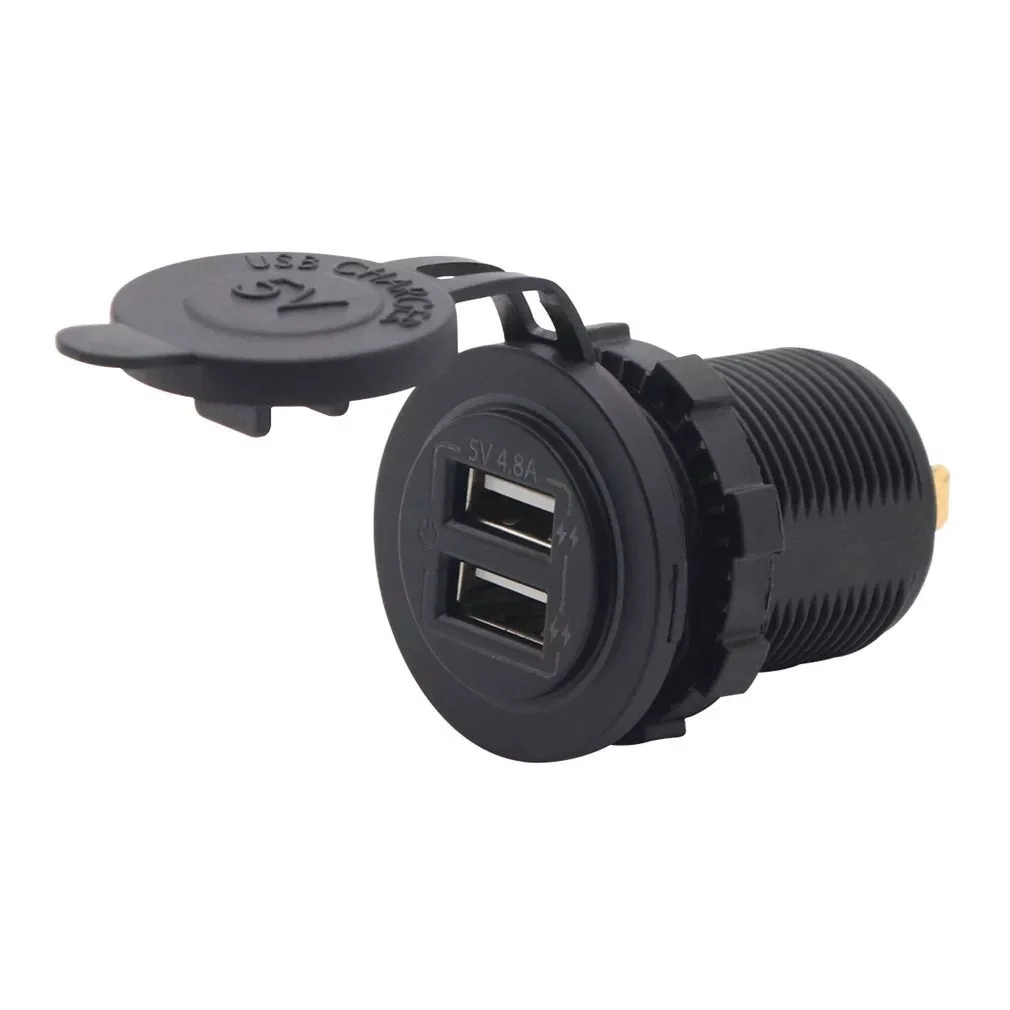 

AS234L Engraving Dual Port Input USB Car Charger Socket 4.8A 5V With Blue Light Touch Button Switch For Car Boat DC12/24V
