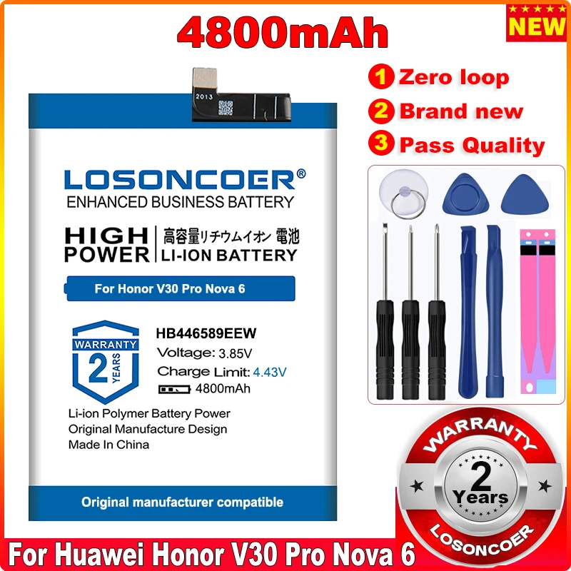 Аккумулятор LOSONCOER 0 цикл 100% мАч HB446589EEW для Huawei Honor View 30 Pro 4800 5G Nova 6 Nova6 OXF-N29 | Мобильные