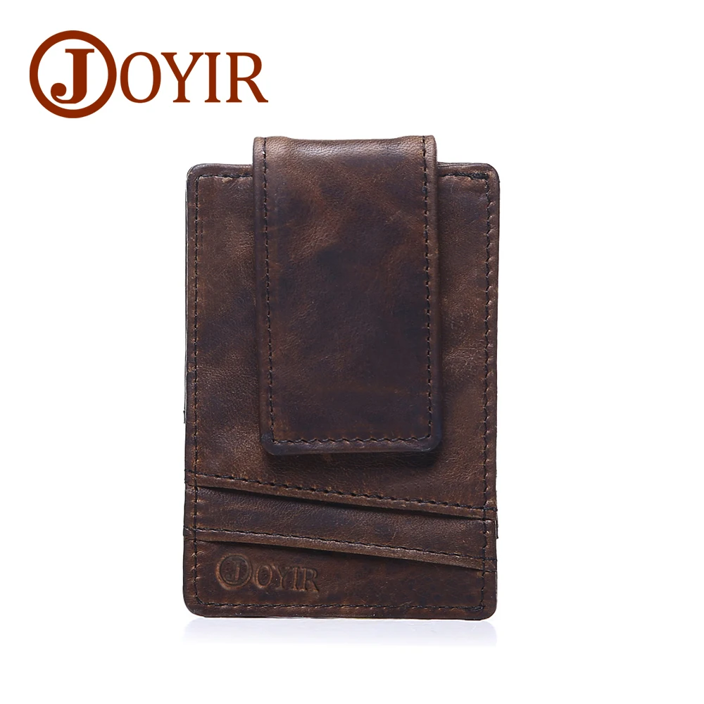 JOYIR Men Money Clips Vintage Genuine Leather Clamp for Money Holder Magnet Magic Money Clip Wallet Card ID Case