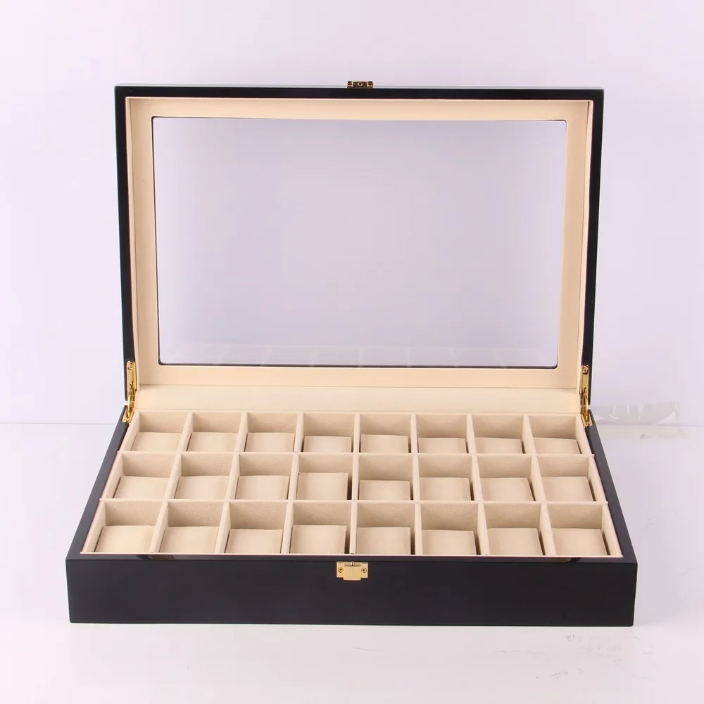 Luxury Large Watch Box Organizer 24 Slots Watch Display Box Wooden Watches Storage Box Pillows Case Wood Gift Free Shipping